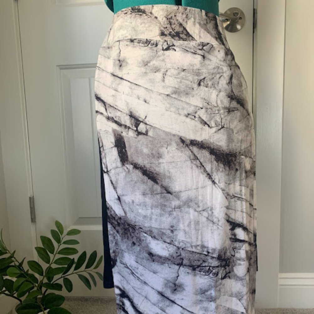 Helmut Lang Terrene Print Jersey Slit Skirt-B&W 'marble' print; NWOT, size S